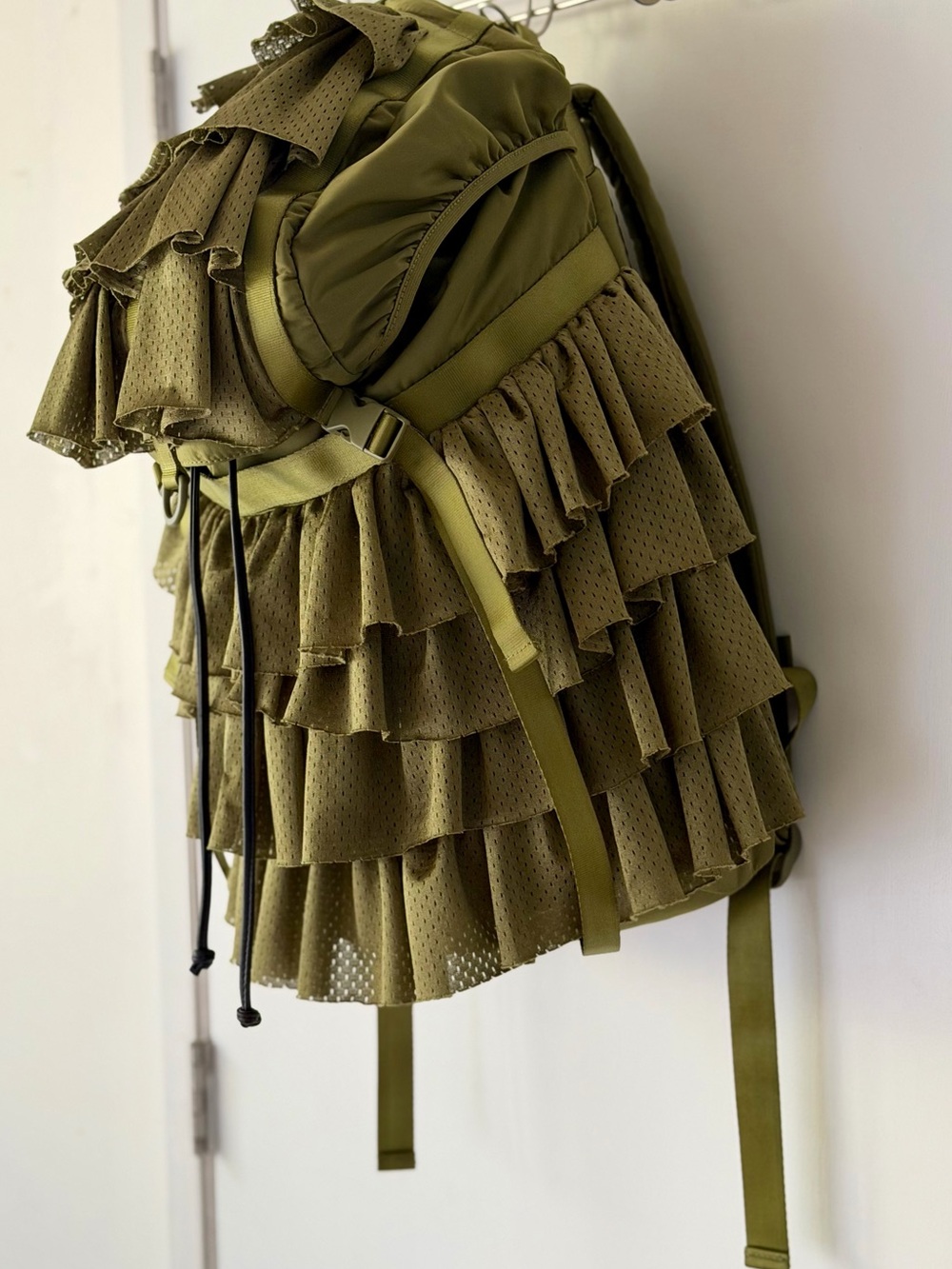 Fenty x Puma Rihanna Ruffle Mesh Backpack Olive Green - Picture 8 of 16